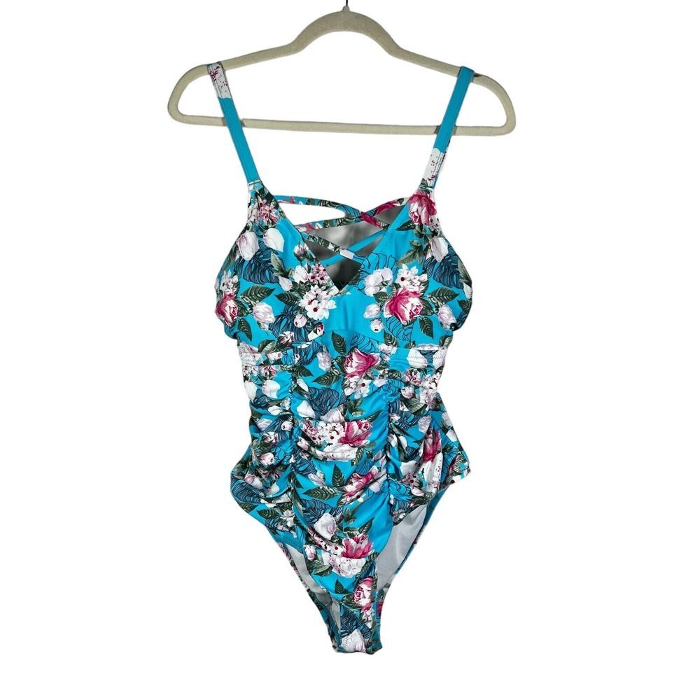Cupshe Plus Size 0X One Piece Beach‎ Blue Floral Bathing Swim Suit New